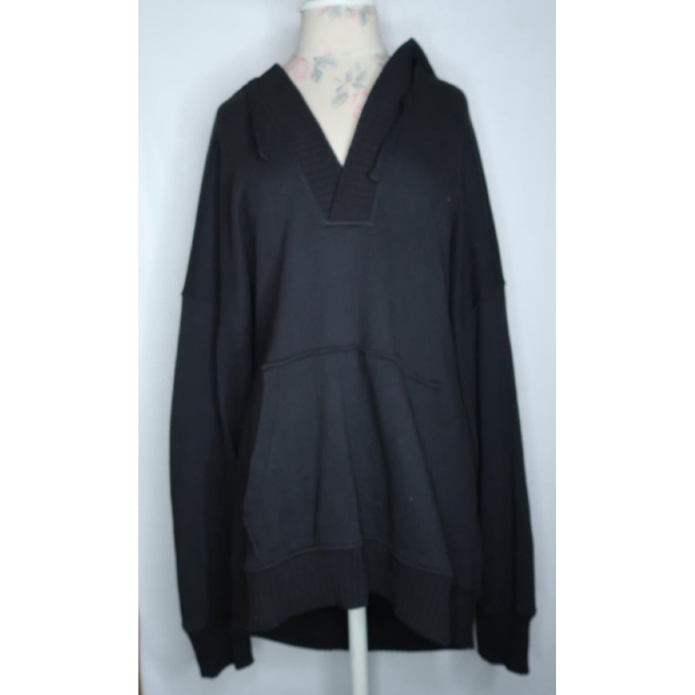 Aerie Down-To-Earth Henley Hoodie Black Oversized Pullover Women's Large Cozy